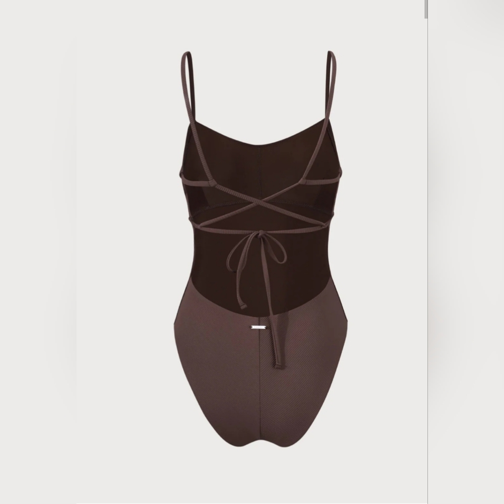 Classic Brown One-Piece Swimsuit with Adjustable Straps - Picture 6 of 9